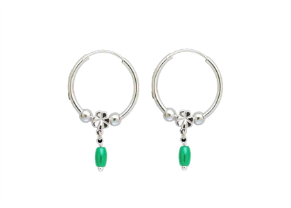 Rhodium Plated Gemstone Hoop Dangle Earring